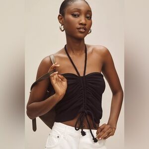 NWOT Anthropologie Black Ruched Halter Tank Top